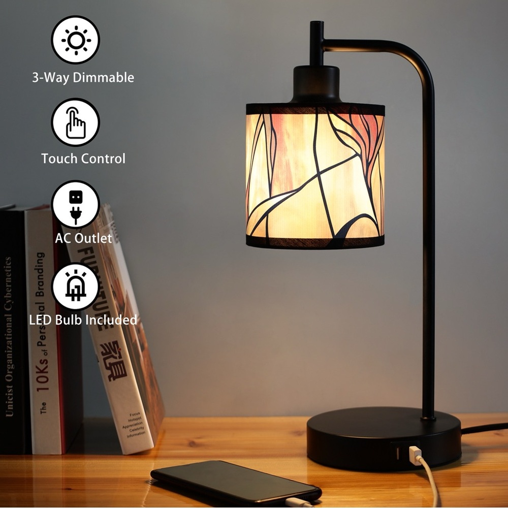 Modern Black Table Lamp with USB Ports